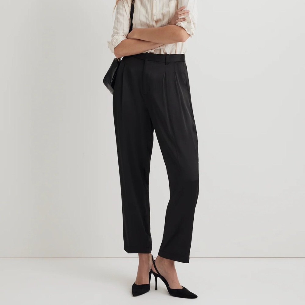 Madewell The Turner Satin Tapered Pant True Black Women's Size 6 NO082